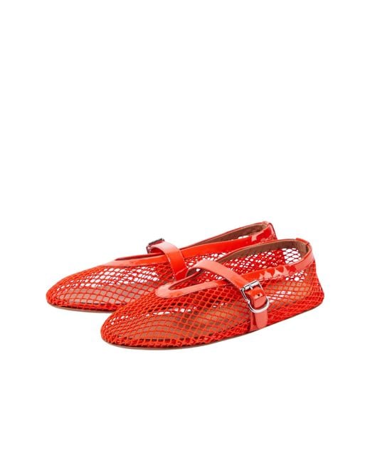 Alaïa Red Leather-trimmed Fishnet Ballet Flats