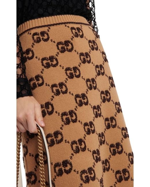 Gucci Natural GG Logo Jacquard Wool Bouclé Midi Skirt
