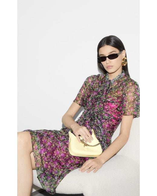 Gucci Red Floral Silk Ruffle Front Evening Dress