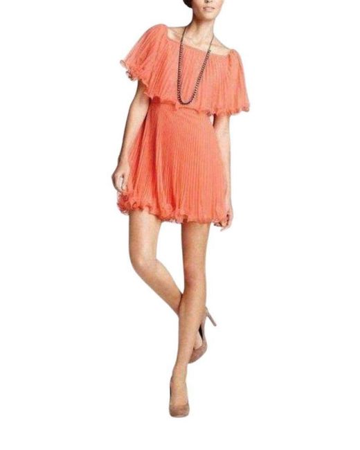 BCBGMAXAZRIA Orange Galia Shalom Sunburst Pleated Dress