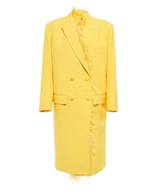 Valentino Feather-trimmed Virgin Wool Trench Coat in Yellow | Lyst