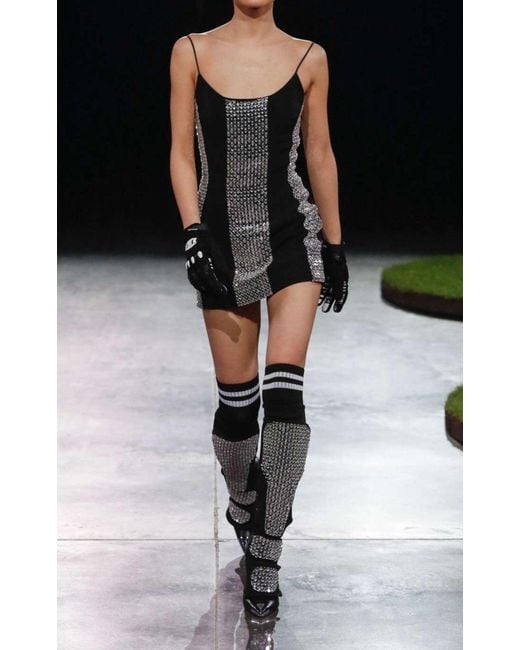 David Koma Black Crystal Embroidered Cami Mini Dress