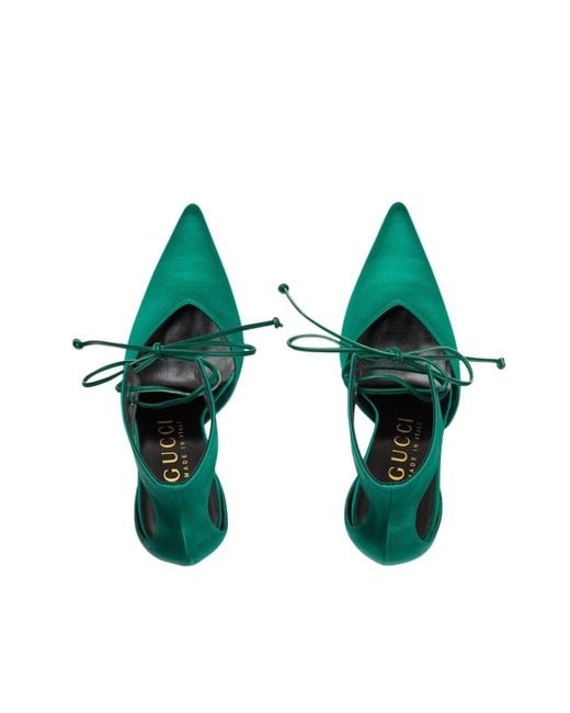 Gucci Lace-up Green Satin Pump Sandals