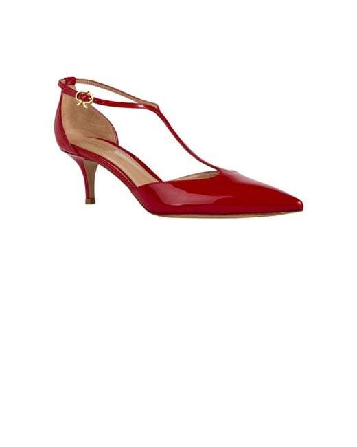 Gianvito Rossi Red Ribbon T-bar Patent Leather Pumps