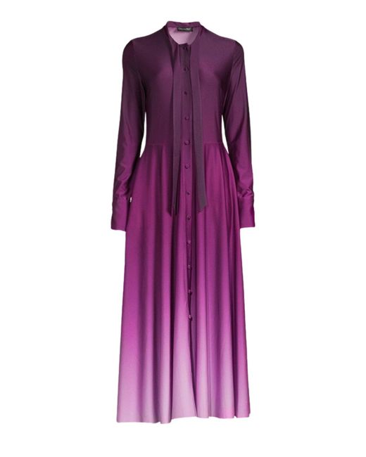 Oscar de la Renta Purple Long-sleeve Ombre Jersey Midi Dress