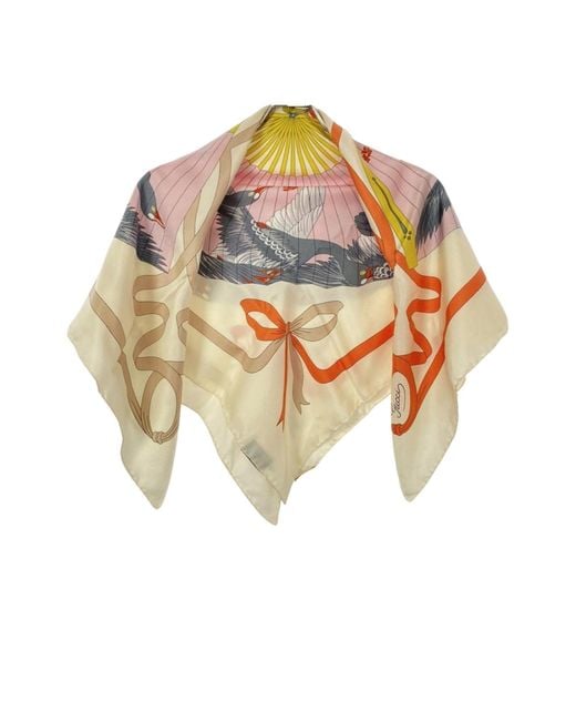 Gucci Multicolor Fly Swan Print Silk Scarf