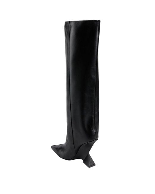 The Attico Black Cheope Leather Wedge Knee-high Boots