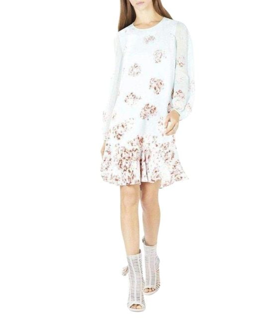 BCBGMAXAZRIA Blue Bailee Long Sleeve Flounce Hem Dress