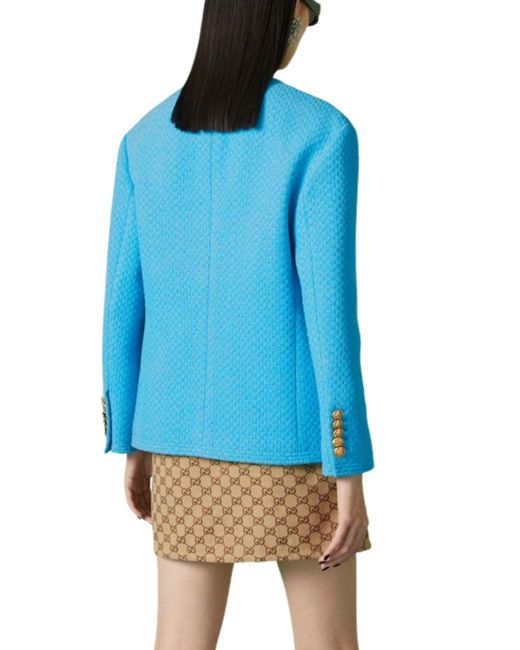 Gucci Blue Turquoise Cotton Tweed Jacket