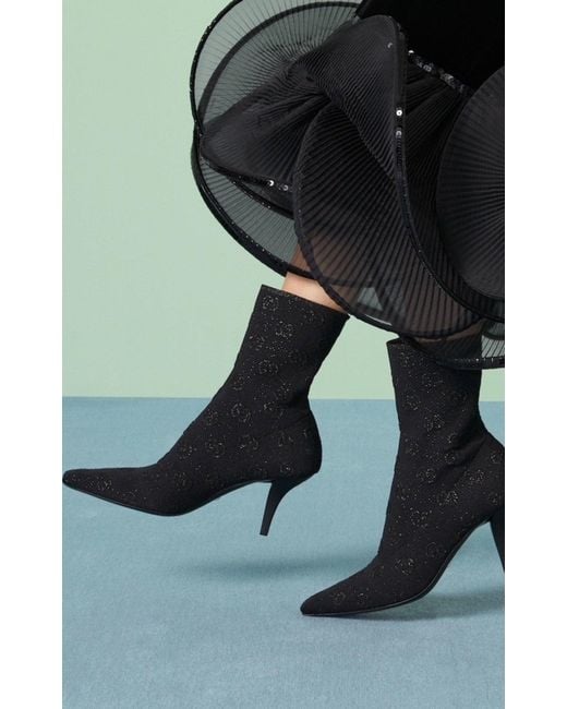 Gucci Black GG Knit Ankle Boots