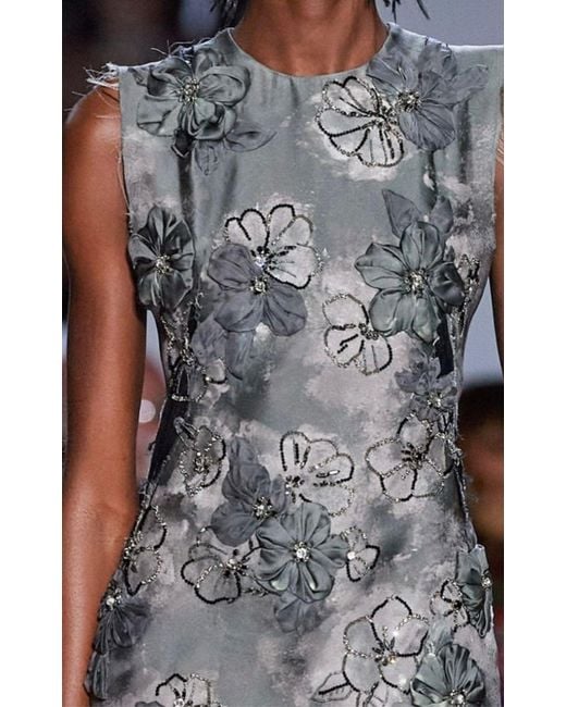 Miu Miu Gray Graphite Grey Organza Floral Appliqué Beaded Sheath Dress