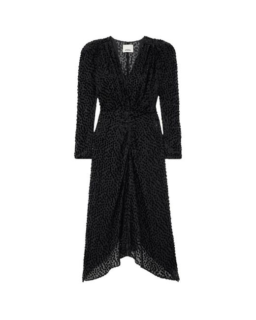 Isabel Marant Black Maray Metallic Printed Silk Midi Dress