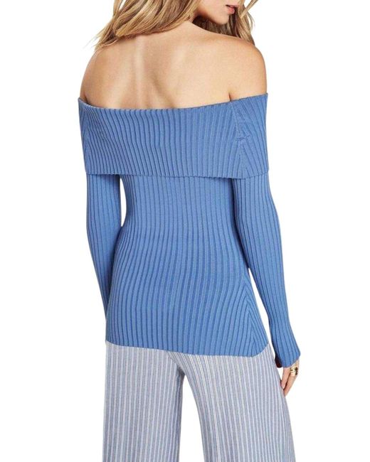 BCBGMAXAZRIA Blue Risa Off-the-shoulder Sweater