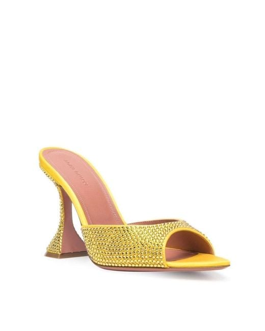 AMINA MUADDI Yellow Crystal-embellished Caroline Mules