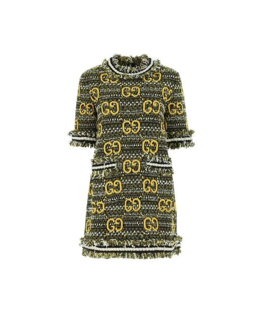 Gucci Green GG Tweed Lamé Mini Dress