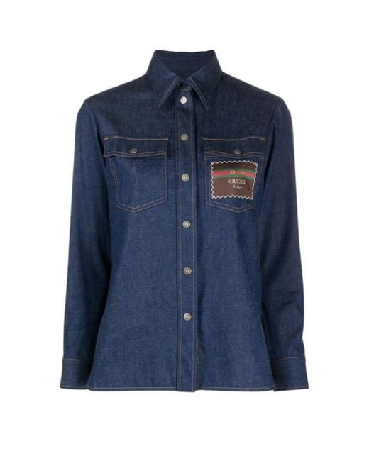 Gucci Blue Logo-patch Denim Shirt