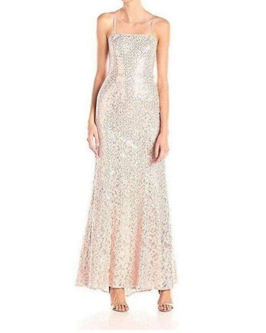BCBGMAXAZRIA Natural Strapless Chiffon Sequined Cutout Evening Dress