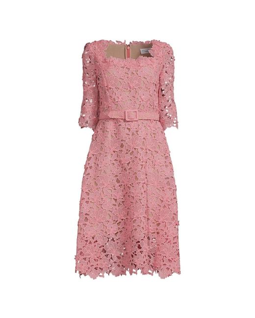 Oscar de la Renta Pink Floral Guipure Lace Dress