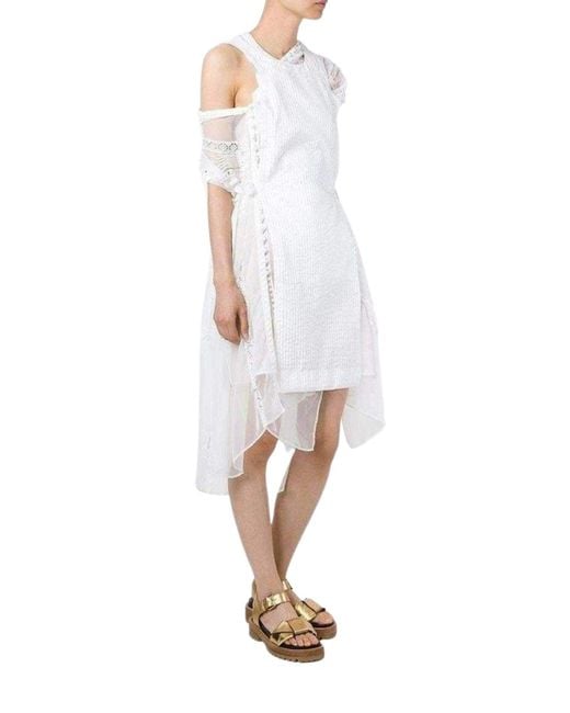 Sacai Lace Trim White Seersucker Dress