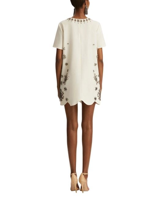 Oscar de la Renta Natural Crystal Medallion Shift Dress
