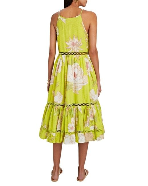 Farm Rio Yellow Neon Garden Cotton Midi Dress