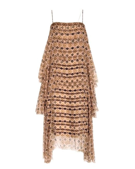 Dries Van Noten Natural Tiered Chiffon Slip Silk Dress