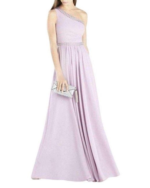 BCBGMAXAZRIA Pink Daniele One Shoulder Embellished Gown