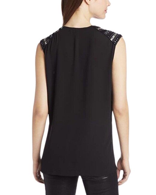 BCBGMAXAZRIA Black Gisele Front Draped Sleeveless Beaded Blouse