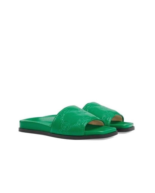 Gucci Gg Matelassé Slide Sandal In Green