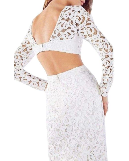 BCBGMAXAZRIA White Elizabella Cutout Lace Gown