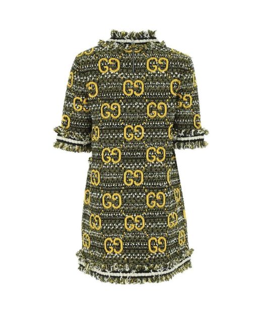 Gucci Green GG Tweed Lamé Mini Dress
