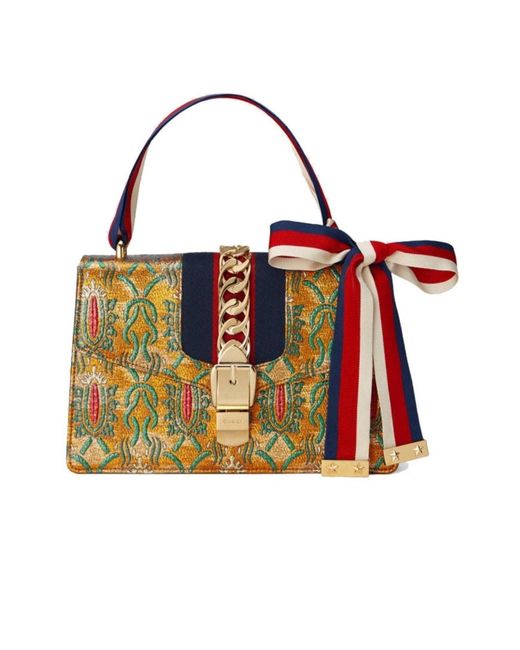 Gucci Red Sylvie Multicolor Brocade Bag