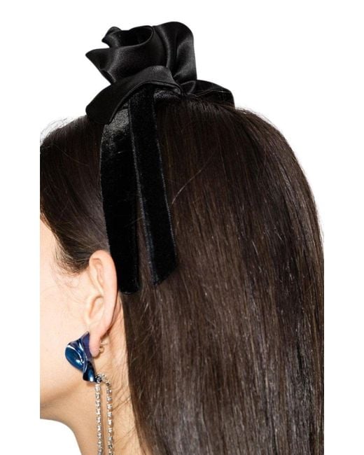 Alessandra Rich Black Rose Appliqué Tie Headband