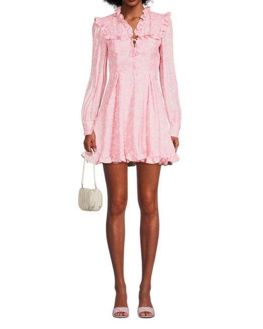 Alessandra Rich Pink Butterfly Jacquard Silk Mini Dress