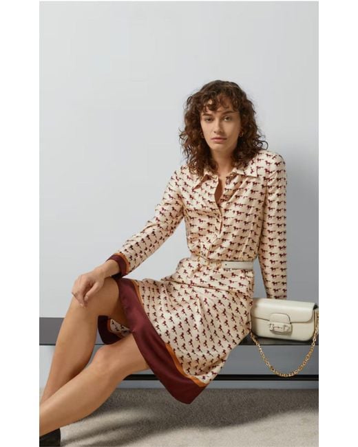 Gucci Natural Diagonal Horses Print Silk Shirt Dress