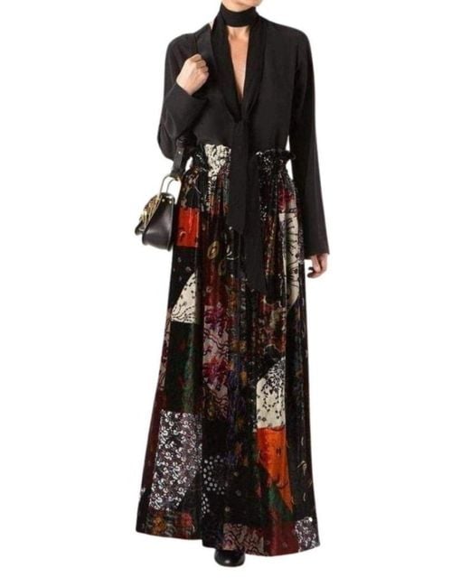Chloé Black Velvet Patchwork Silk Blend Maxi Skirt
