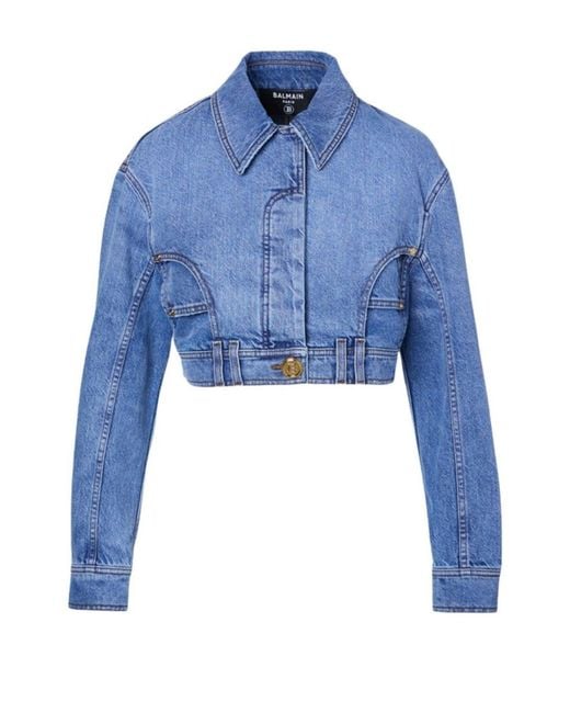 Balmain Blue Cropped Denim Jacket Fr 36 (us 4)