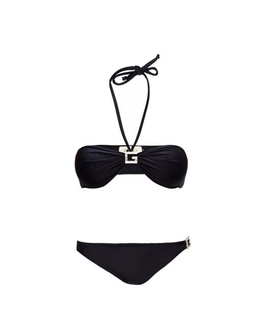 Gucci Synthetic Two Piece Rhinestone G Nylon Bikini In Black Lyst