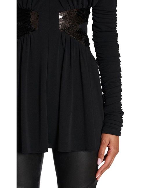Balmain Black Sequin-embellished V-neck Mini Dress