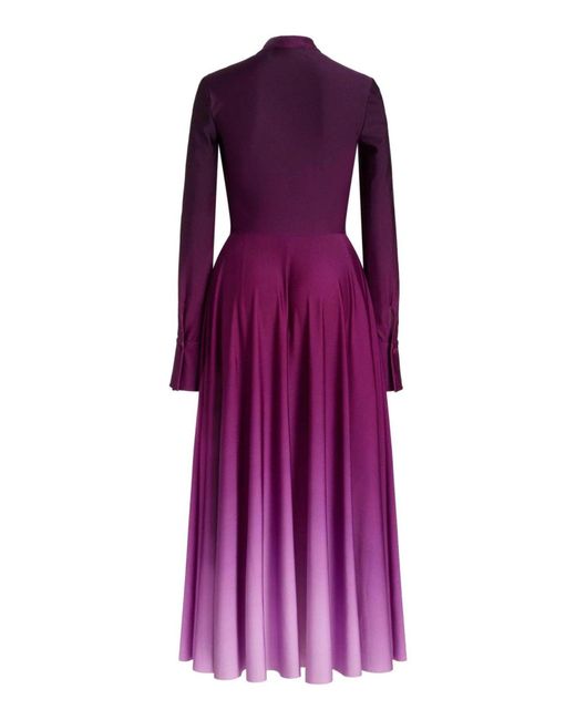 Oscar de la Renta Purple Long-sleeve Ombre Jersey Midi Dress