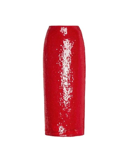 David Koma Sparkly Sequinned Red Midi Skirt