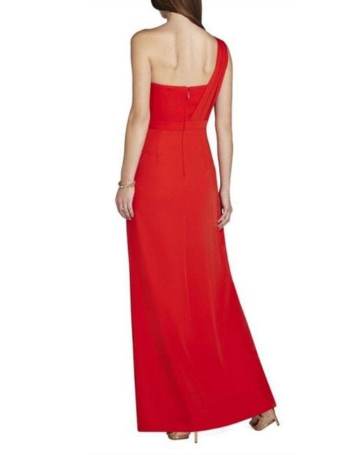 BCBGMAXAZRIA Red Kristine One-shoulder Peplum Gown