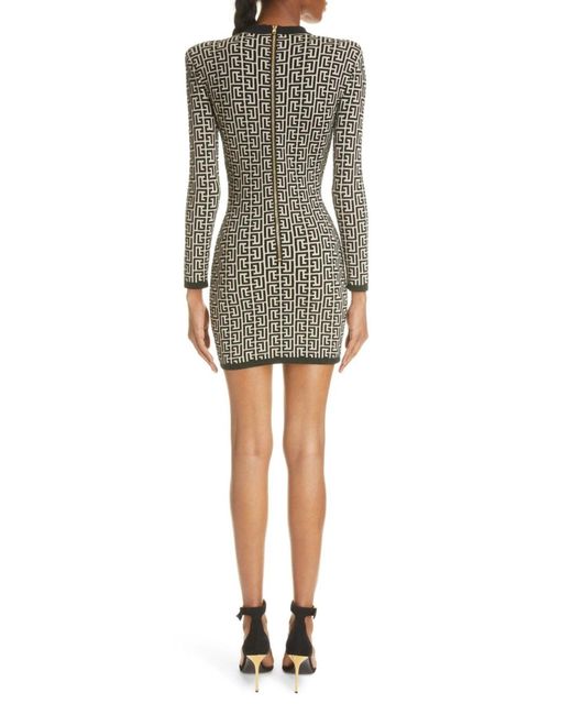 Balmain Black Monogram Jacquard Wool Blend Minidress