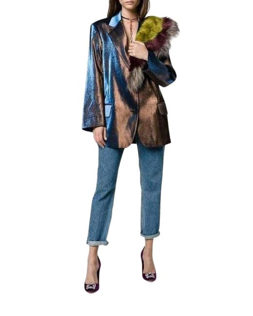Dries Van Noten Blue Two-tone Lamé Blazer