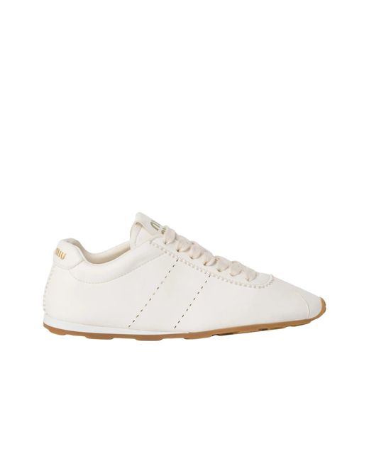 Miu Miu White Plume Nappa Leather Sneakers