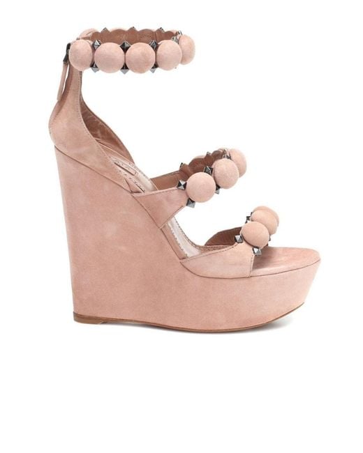 Alaïa Pink Bombe Suede Wedge Sandals