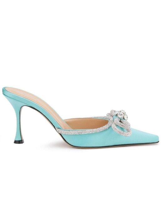 Mach & Mach Blue Double Bow Satin Mules