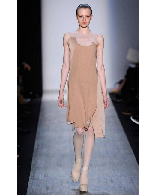 BCBGMAXAZRIA Brown Sleeveless Pleated Contrast-tulle Dress