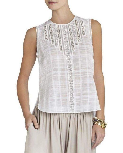 BCBGMAXAZRIA White Marci Sleeveless Lace-trim Top