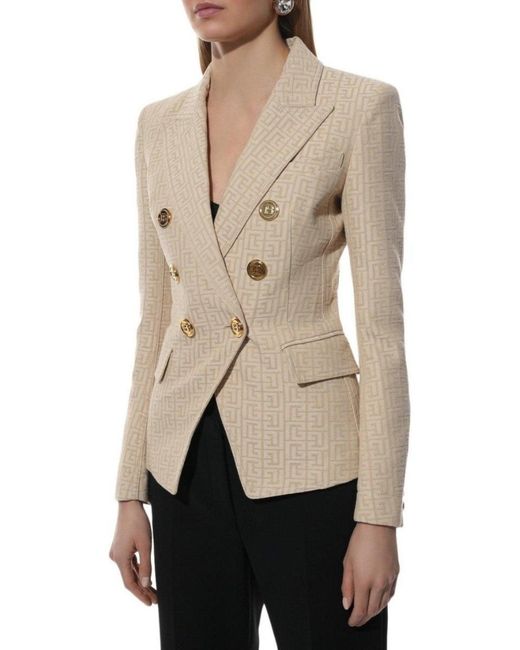 Balmain Natural Monogram Jacquard Double Breasted Jacket